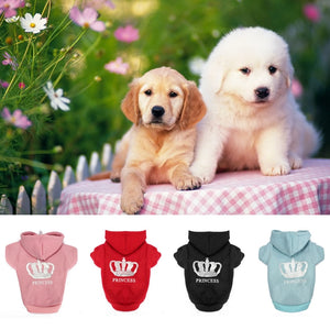 XS To XXXL Winter Pets Dog Princess Crown Printed Clothes Puppy Cat Hoodie Warm Coat